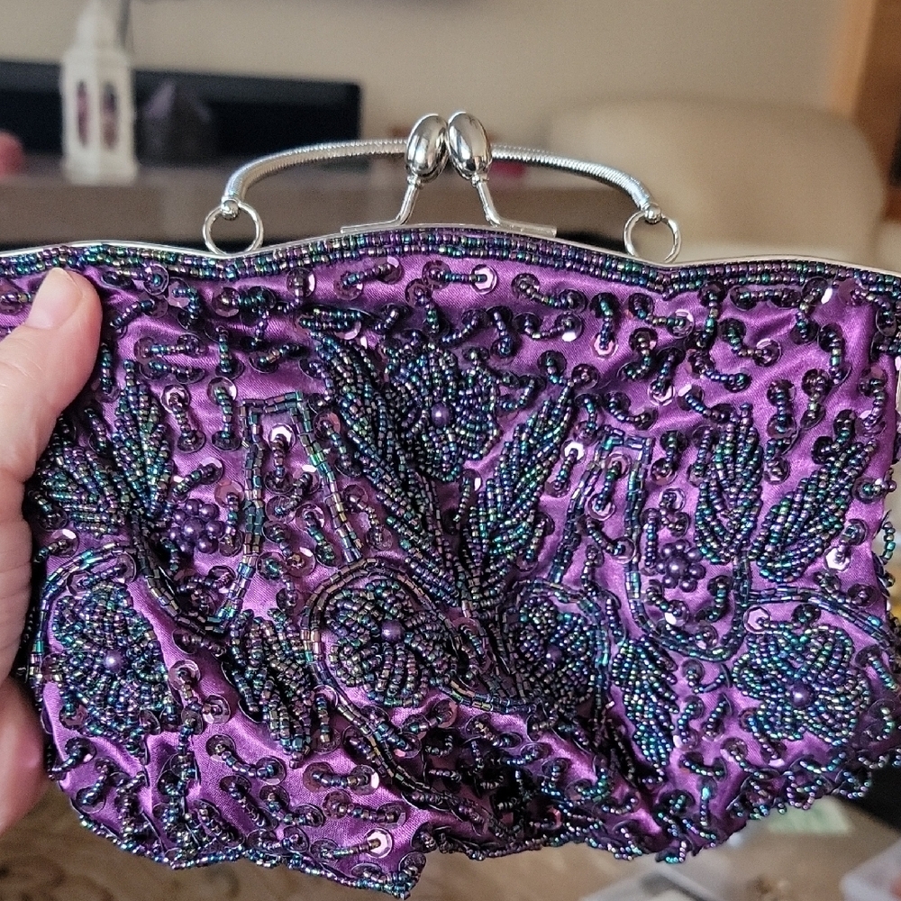Luxurious Purple Embroidered Clutch with Silver Accents